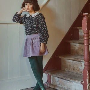 Jupe - Velours poche fleurs mauve
