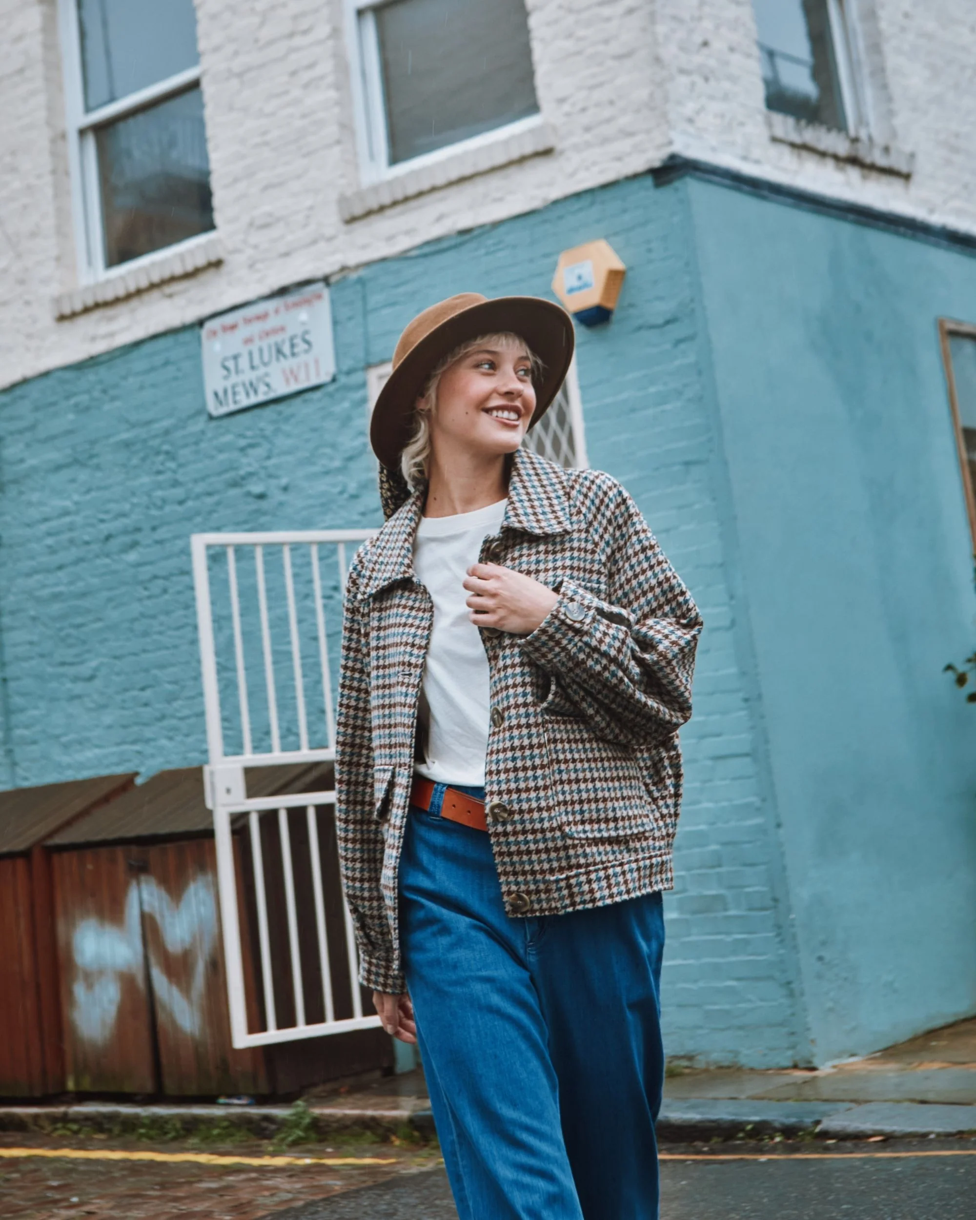 Blouson - Pied de coq beige et marron – Image 3