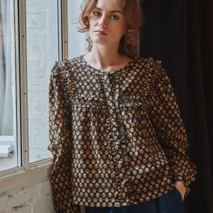 Blouse - Volanté noir à fleurs