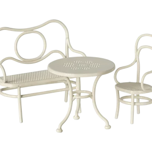 Ensemble table, banc et chaise blanc cassé