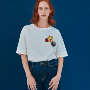 T-shirt - Oversize badges coton bio écru