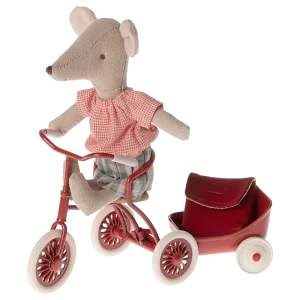 Souris cycliste et son sac grande soeur rouge