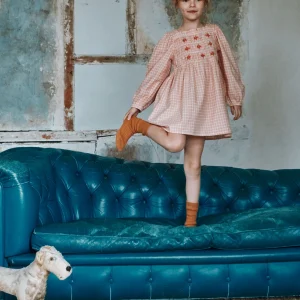 Robe - Smocké à carreaux rose