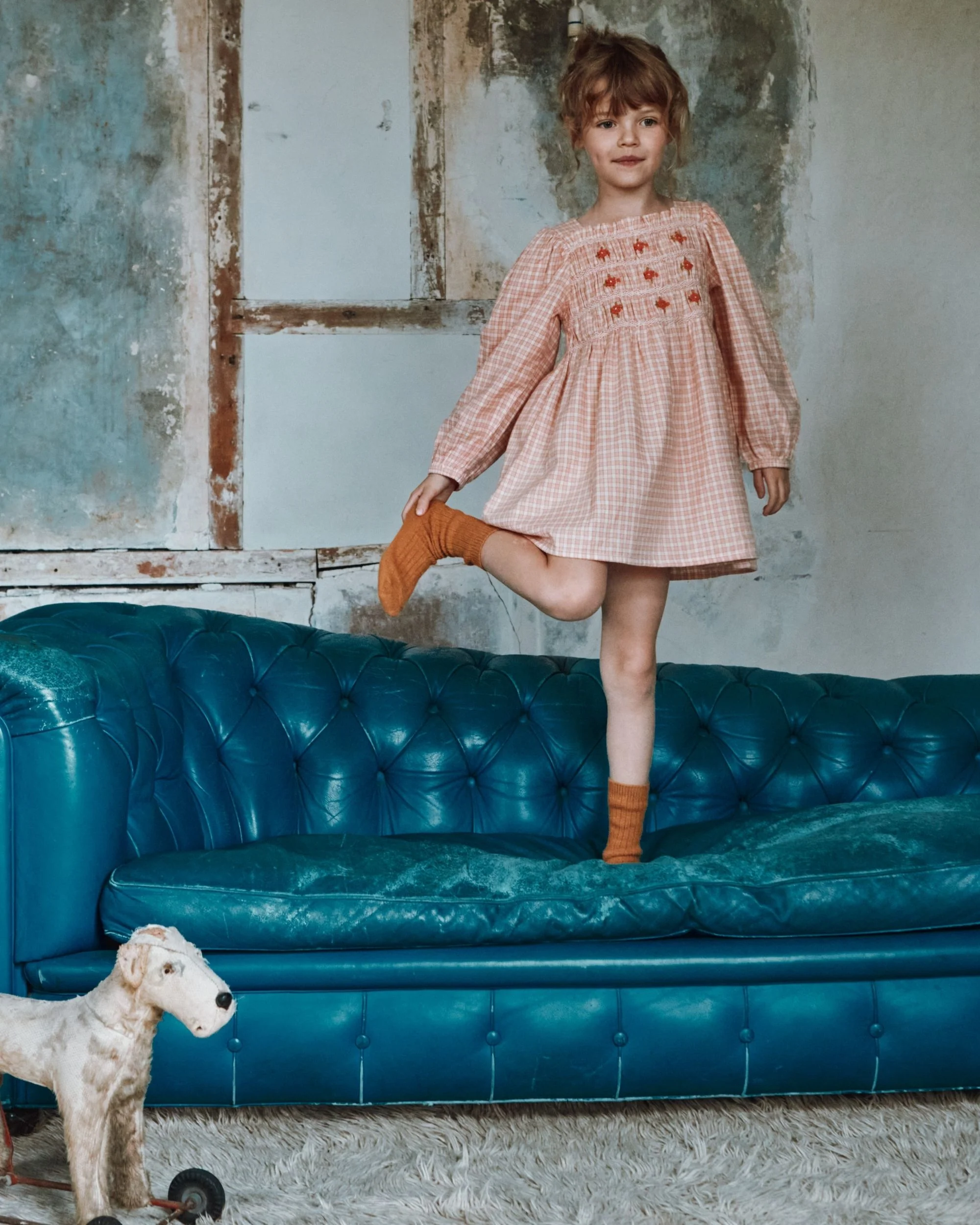 Robe - Smocké à carreaux rose – Image 2