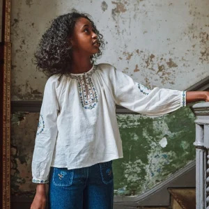 Blouse - Fille brodé ethnique écru