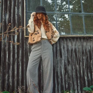 Pantalon - Damier velours noir et blanc