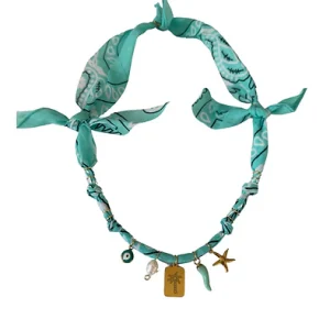 Collier turquoise Santa Giulia palmier carré aqua - Badhnati