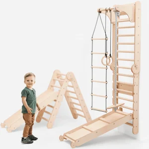 6in1 Mur suédois en bois / échelle d'escalade pour enfants + balançoire + toboggan