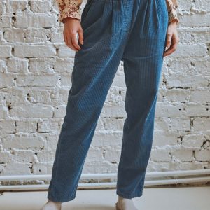 Pantalon carotte velours bleu