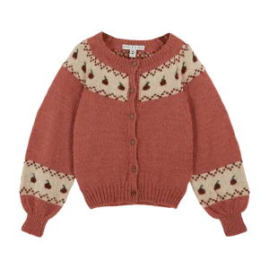 Cardigan - Jacquard à motifs pomme rose
