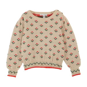 Pull - Jacquard à fleurs écru