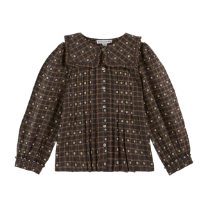 Blouse - Col carré carreaux et fleurs noir