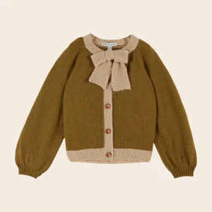 Cardigan - Col noué olive et beige
