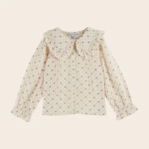 Blouse - Écru à fleurs bleues