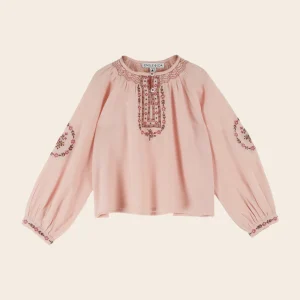 Blouse - Fille brodée ethnique rose
