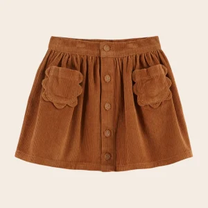 Jupe - Velours poches fleurs caramel