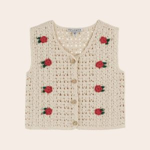 Gilet sans manches - Crochet brodé écru
