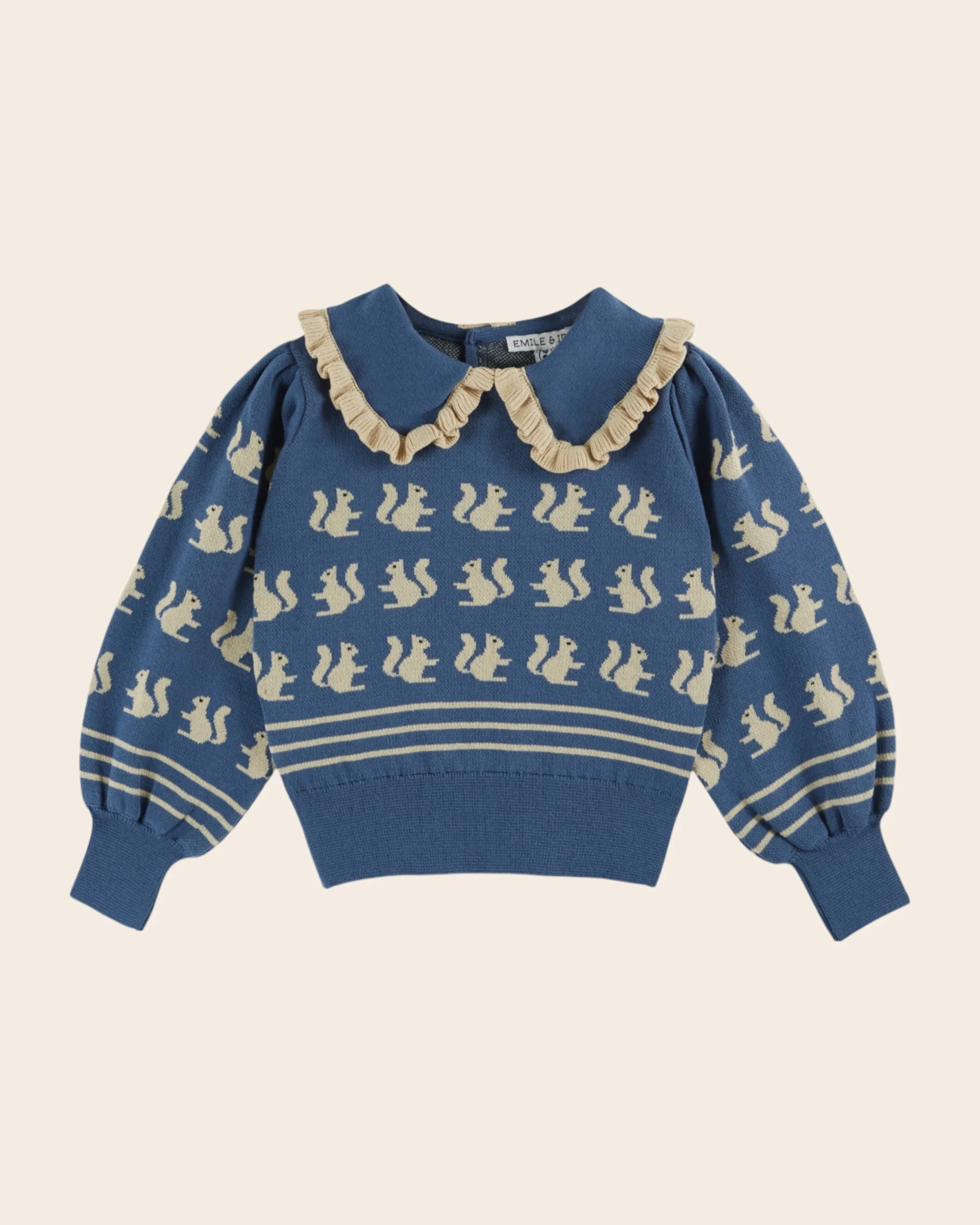 Pull - Jacquard Écureuils coton bio bleu – Image 2