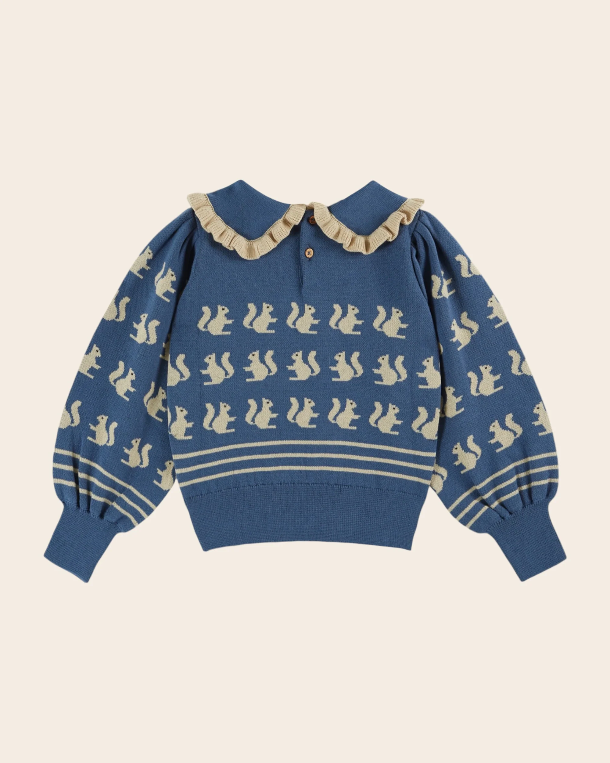 Pull - Jacquard Écureuils coton bio bleu – Image 7