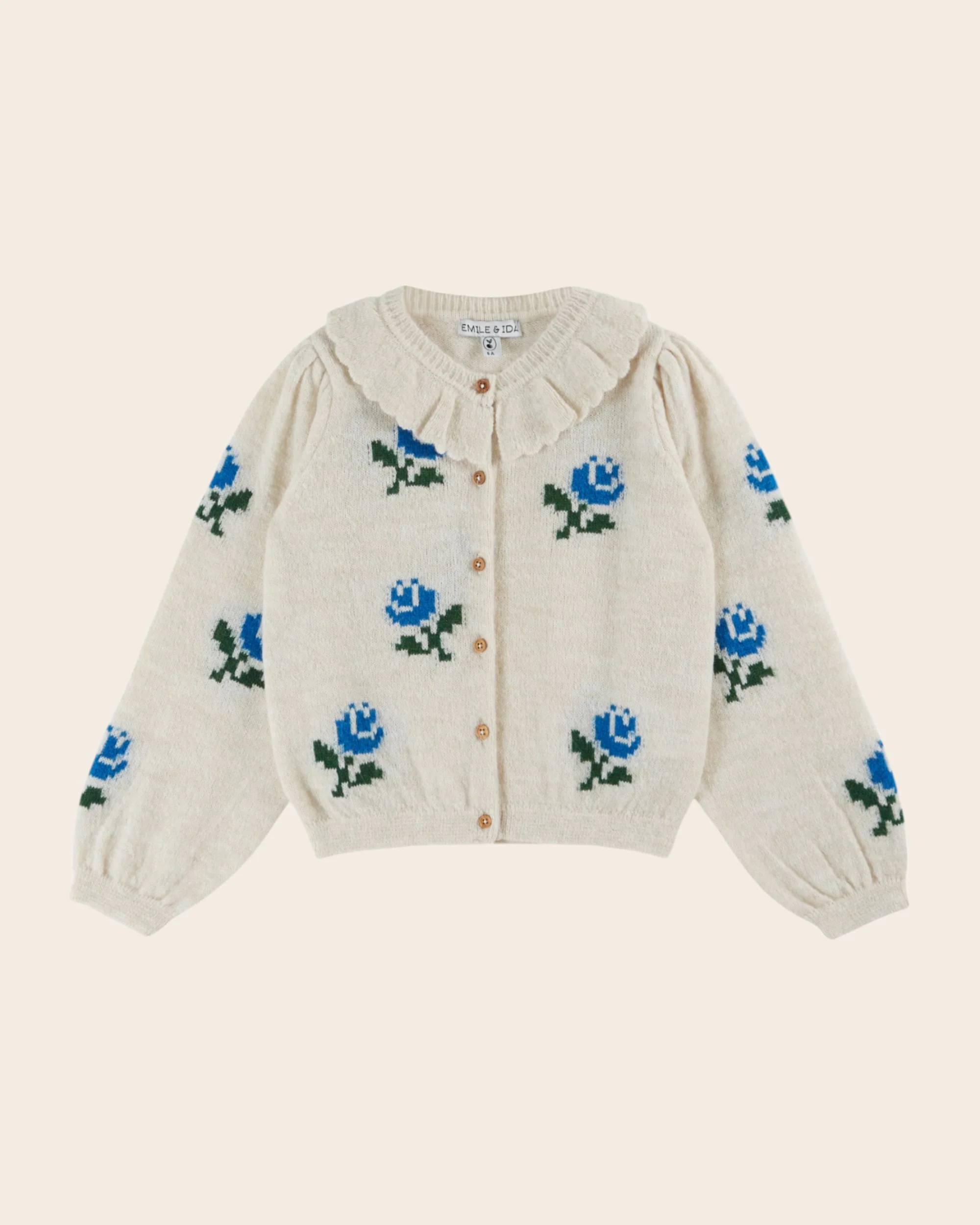 Cardigan - Col volanté fleurs écru – Image 2