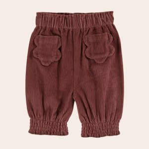 Pantalon - Velours poches fleurs bois de rose