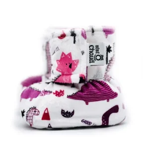 Pantoufles à velcro - Dinosaure rose et mauve