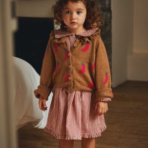 Cardigan fille - Collerette piment marron