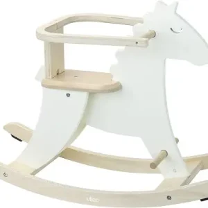 Hudada cheval a bascule en bois ivoire avec arceau