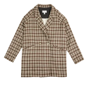Manteau - Carreaux laine écru et chocolat