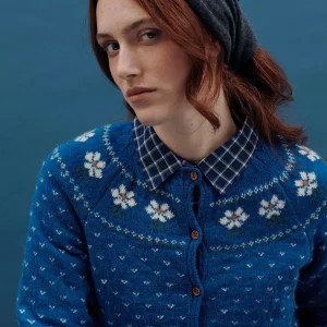 Cardigan femme - Jacquard Marguerite bleu royal