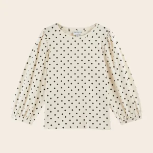 T-shirt - Manches longues coton bio écru pois noir