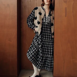 Robe longue - Brodé à carreaux noir