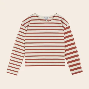 T-shirt - Marinière coton bio écru et brique