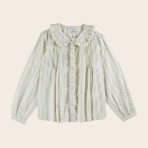 Blouse - Volanté à rayures écru