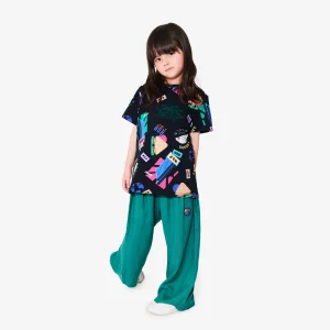 Pantalon vert iconique "Badge Planète" en viscose ecovero pour enfants