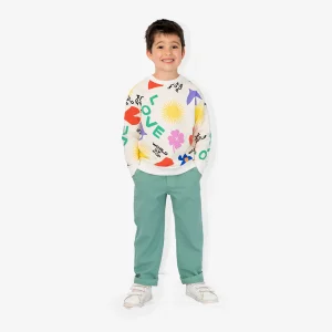 Pantalon cargo vert badge "Planète iconique" pour enfants en coton bio