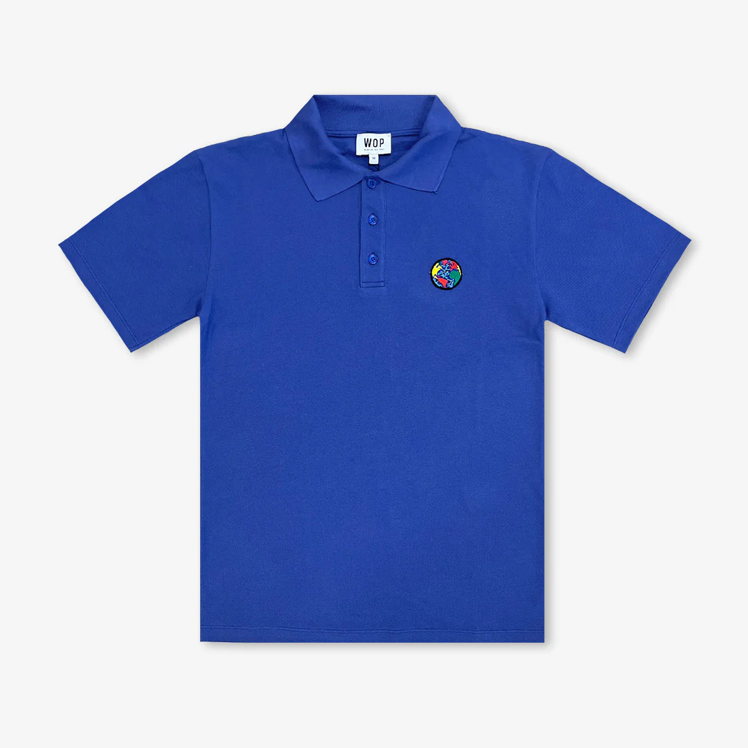 Polo bleu pour enfants en maille piquée de Coton Bio – Image 2