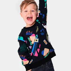 Sweatshirt noir imprimé "Home World" en coton bio pour enfants