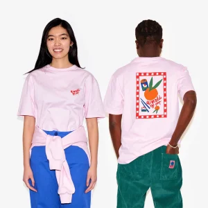 T-shirt devant dos rose "Food Lovers" en coton bio pour adultes