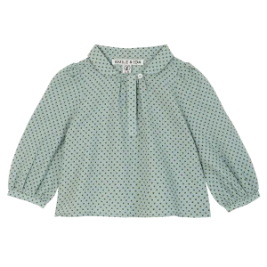 Blouse - Col claudine pois céladon