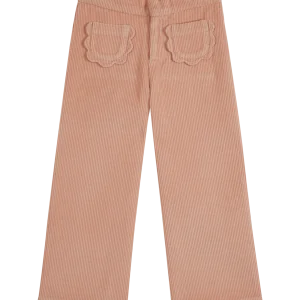 Pantalon - Poches fleurs velours pivoine