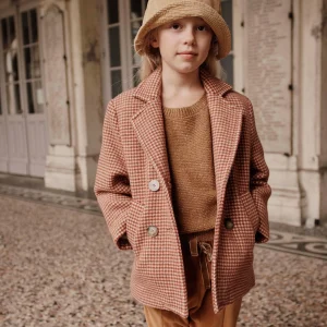 Manteau fille - Pied de poule rouge