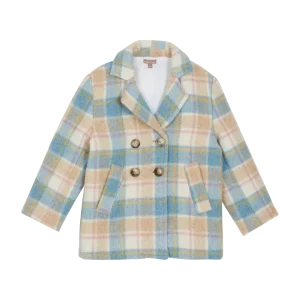 Manteau - Laine carreaux bleu et beige