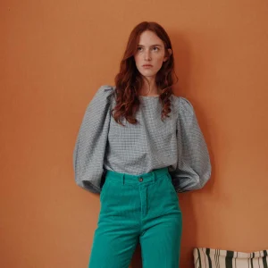 Blouse - Khadi écossais bleu et vert
