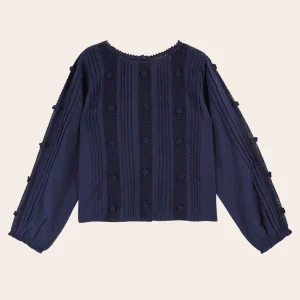 Blouse - Dentelle fleurs brodées navy