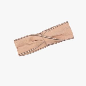 Headband croisé en milleraie saumon et passepoil rose foncé lurex